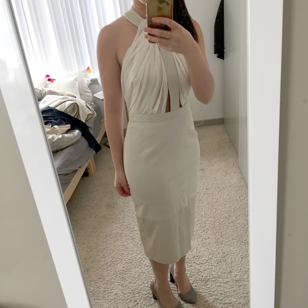 Cushnie et Ochs White Silk Leather Midi Dress Sz 4